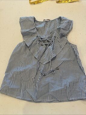 NEW Ella Moss Blue Striped Sleeveless Top XS 100% Cotton Ruffle Trendy